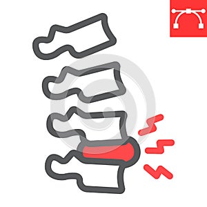 Spine pain line icon, backache and backpain, herniated disc vector icon, vector graphics, editable stroke outline sign