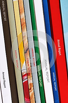 Spines Of A Collection Of Corporate Annual Reports