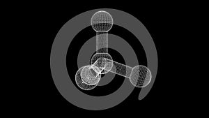 Spinning 3d wireframe tetrahedral bond on plain black background