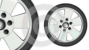 Spinning Aluminium Auto Wheels over a white background