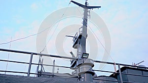 Spinning antenna radar on the ship. Communication on the ship