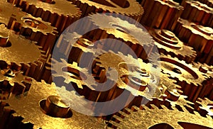 Spinning Bronze Gears Background with a depth of field