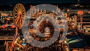 Spinning carousel brings joy to city nightlife generated by AI