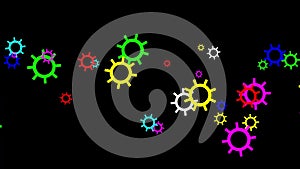 Spinning colorful gears motion graphics with plain black background