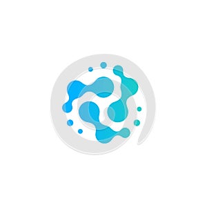 Spinning connected droplets of water, liquid, atom, or molecule icon. Logo concept for science and innovative