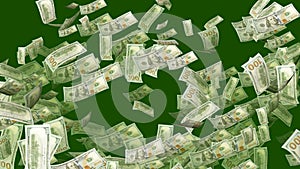 Spinning Dollars in Green Background