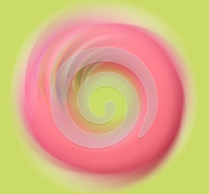 Spinning donut with pink icing on light green background, motion effect
