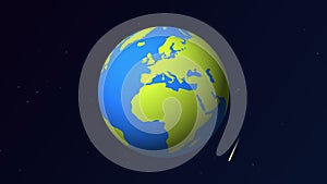 Spinning Earth in space. Globe rotation animation