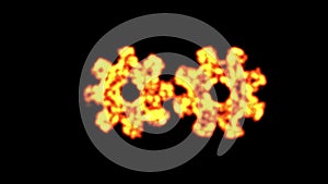 Spinning fire gears motion graphics with plain black background