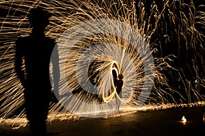 Spinning fire rod show