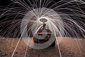 Spinning fireworks on the beach in Iceland