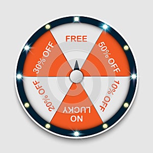 Spinning fortune wheel, lucky roulette, online promotion events, vector