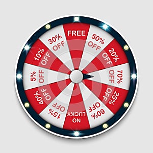 Spinning fortune wheel, lucky roulette, online promotion events, vector