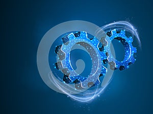 Spinning Gears. Industry, engine work, business solution technology machine engineering symbol Vector low poly polygonal