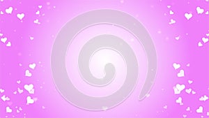 Spinning glowing love heart shapes particles with pink background.