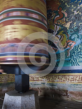 Spinning Prayer Wheel in Bhutan