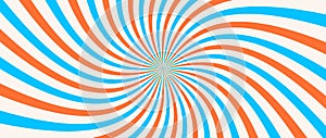Spinning radial lines background. Orange red curved sunburst wallpaper. Abstract warped sun rays and beams comic texture
