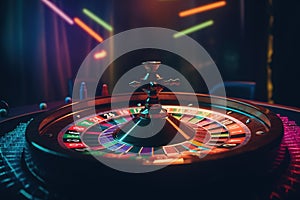 Spinning roulette wheel on a colorful banner background