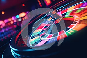 Spinning roulette wheel on a colorful banner background