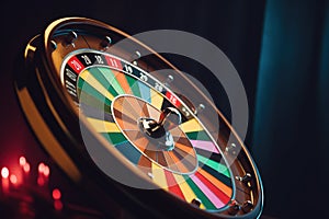 Spinning roulette wheel on a colorful banner background