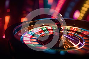 Spinning roulette wheel on a colorful banner background