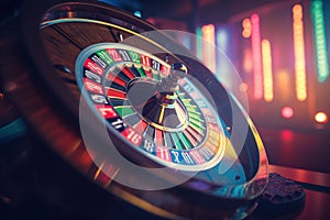 Spinning roulette wheel on a colorful banner background