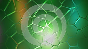 Spinning surface with rows of hexagons, seamless loop. Motion. Concept of connection, rotating green geometric