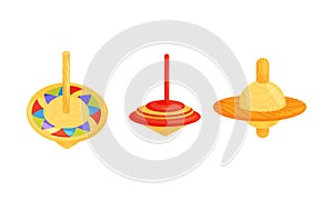 Spinning Top as Squat Toy with Sharp Point at the Bottom Vector Set