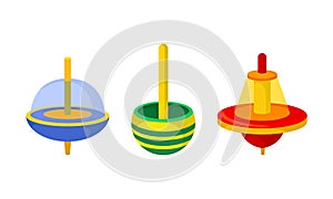 Spinning Top as Squat Toy with Sharp Point at the Bottom Vector Set