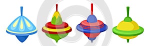 Spinning Top as Squat Toy with Sharp Point at the Bottom Vector Set