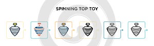 Spinning top toy vector icon in 6 different modern styles. Black, two colored spinning top toy icons designed in filled, outline,
