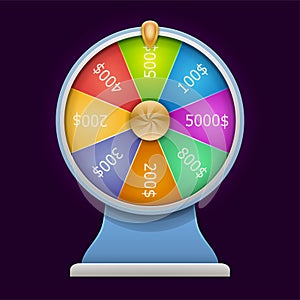 Spinning wheel of fortune. 3D realistic style.