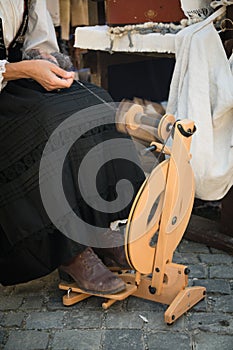 Spinning wheel used to turn wool into yarn