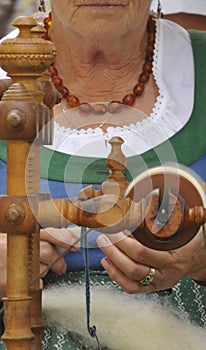 Spinning wool on a spinning wheel