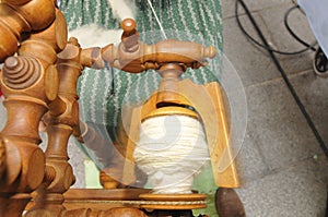 Spinning wool on a spinning wheel