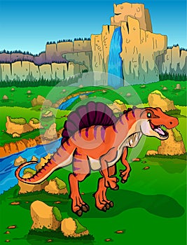 Spinosaur on the background of nature