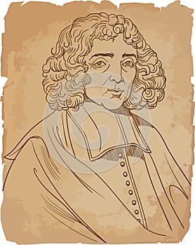 Benedictus spinoza in line art portrait, vector photo