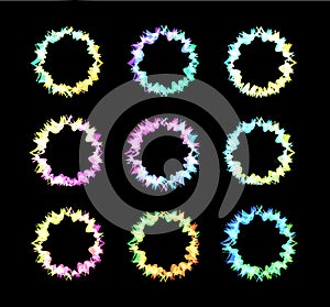 Spiny blossom, abstract barbed round color frame set for banner, flyer, poster, advertising graphic background design