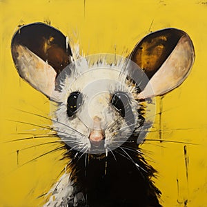 Expressive Portrait: White Rat On Yellow Background photo