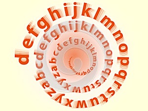 Spiral alphabet with fly lettres on grey background. photo