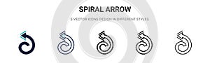 Spiral arrow icon in filled, thin line, outline and stroke style. Vector illustration of two colored and black spiral arrow vector