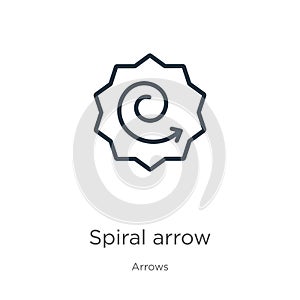 Spiral arrow icon. Thin linear spiral arrow outline icon isolated on white background from arrows collection. Line vector sign,