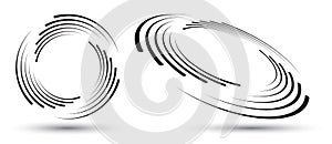 Spiral with black speed lines as dynamic abstract vector background or logo or icon. Artistic illustration with perspective on