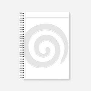 Spiral blank white A4 notebook page with margins  realistic mock-up