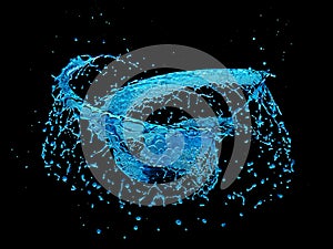 Spiral blue water splash isolated on a black background photo