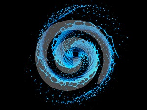 Spiral blue water splash isolated on a black background photo