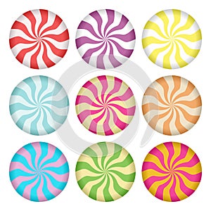 Spiral candies icon set. Lollipop design elements. Social media highlight stories covers. photo