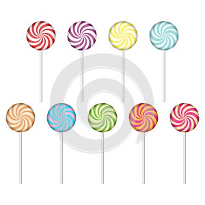 Spiral candies icon set. Lollipop design elements. photo