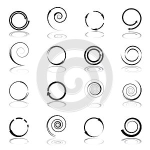 Spiral, circle and arrows shapes. Design elements set.