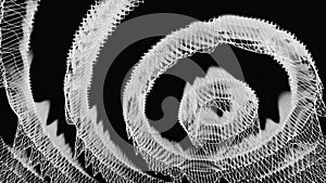 Spiral concentric circles audio waves. Design. Colorful circles under water surface on a black background.